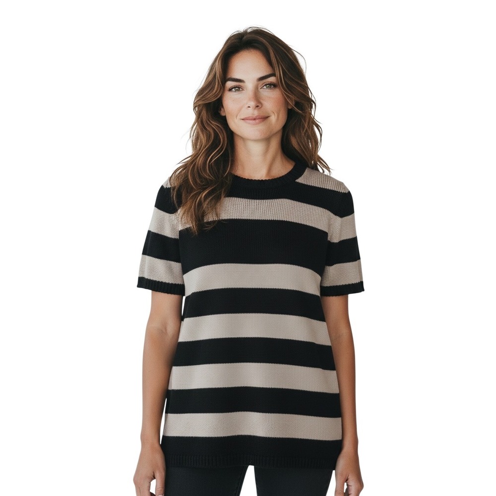Max Mara Womens Striped Short Sleeve Knit Sweater Small 100% Line